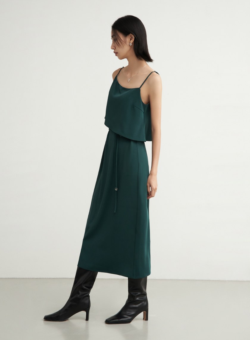 光澤細肩帶綁帶BRA洋裝